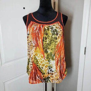 Iz Byer Sleeveless Chiffon Lined Earth Tone Animal Print Blouse Size Medium